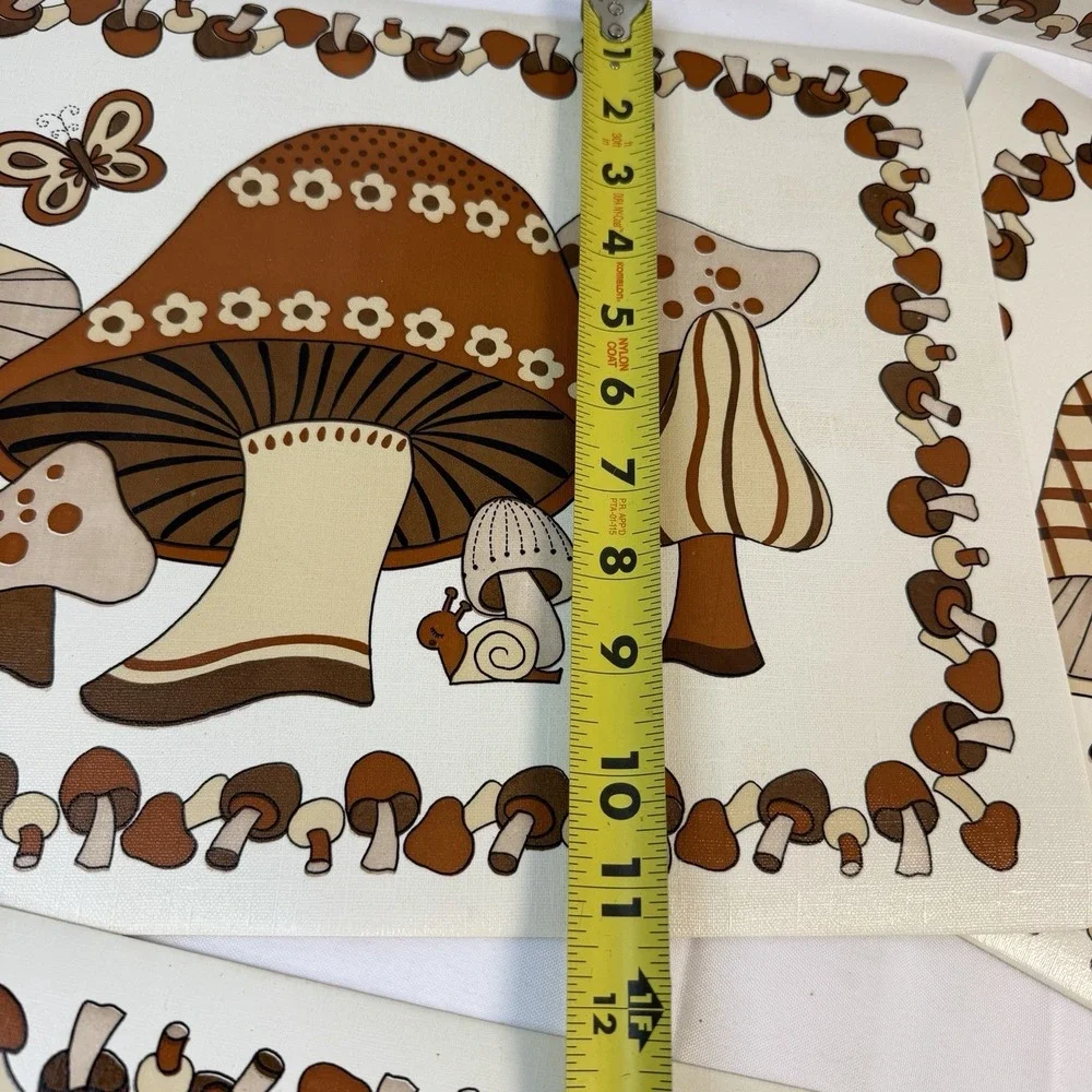 Vintage MOD Brown Mushroom Butterfly Vinyl Foam Placemat 70s Retro Lot of 4 MCM